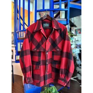 White Stag Red & Black Plaid Wool Cruiser Jacket Size L